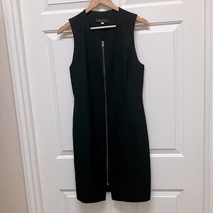 Vintage Comrags sheath dress, sleeveless wool blend, long front zipper, black, S